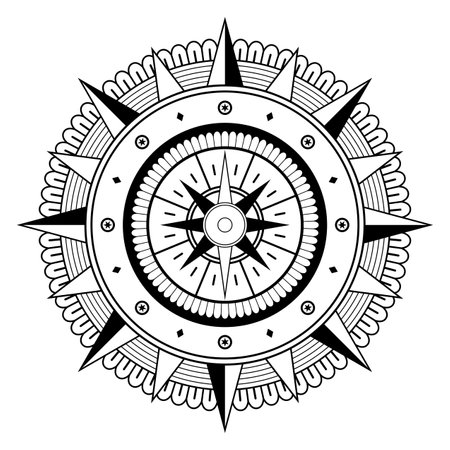 Mandala vector with Compass rose on an isolated white background.