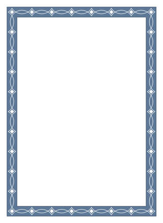 Simple frame in old blue color with antique pattern for photo or letter on a isolated white background.のイラスト素材