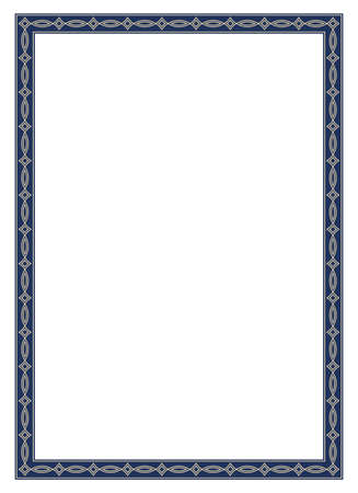 Simple frame with gold and dark blue color antique pattern for photo or letter on a isolated white background.のイラスト素材