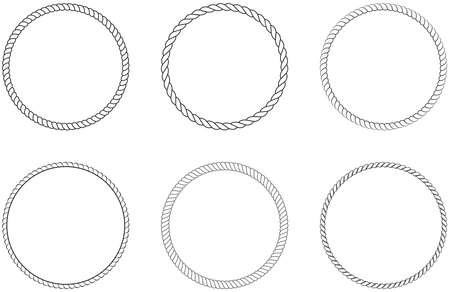 Cord or rope circle set arrangement as vector on an isolated white background. Useable for backgrounds, wallpaper or nautical and navigation symbols.のイラスト素材