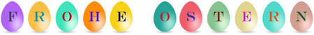 Happy Easter Egg set with german greetings on white isolated background Translation German to English: Frohe Ostern is Happy Easterのイラスト素材