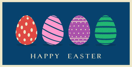 Happy Easter Egg with greetings on dark blue background. A proper designed Easter egg arrangement illustration.のイラスト素材