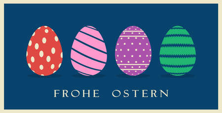 Easter Egg with German greetings on dark blue background. A proper designed Easter egg arrangement illustration.のイラスト素材