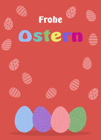 Easter Egg with German greetings on red background. A proper designed Easter egg arrangement illustration.のイラスト素材