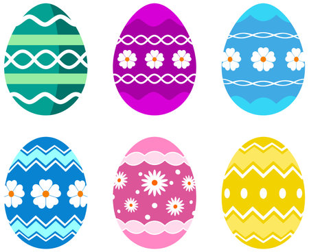 Six simple Happy Easter Egg set on white isolated backgroundのイラスト素材