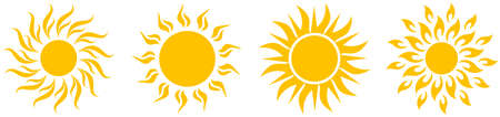Set of Sun or Solar vector symbols on a white isolated background. Smooth jagged and rounded beams in different sun or solar designs.のイラスト素材