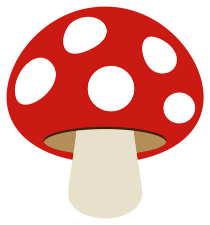 Simple Red Amanita Fly Agaric Mushroom on a isolated white background. Exact shape design of a red toadstool. Proper illustrated mushroom.のイラスト素材