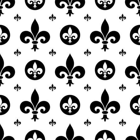 Seamless Black and white Fleur-de-lis symbols as vector. On a white isolated background.のイラスト素材