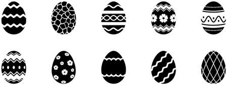 Easter egg vector set on white isolated background. Each egg in one joined black shape. Color changeable.のイラスト素材