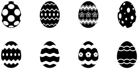 Easter egg vector set on white isolated background. Eight simple Happy Easter eggs. Each egg in one joined black shape. Color changeable.のイラスト素材