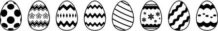 Easter egg vector set on white isolated background. Eight simple Happy Easter eggs in black and white.のイラスト素材