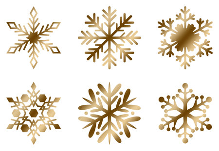 Golden Frosty snowflakes on an isolated white background.のイラスト素材