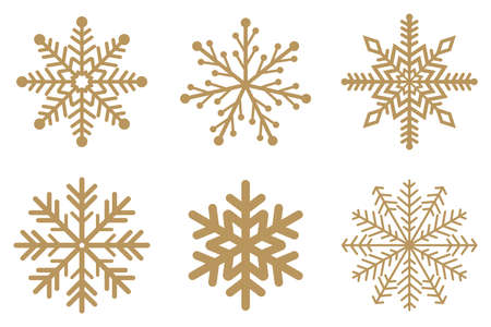 Golden Frosty snowflakes on an isolated white background. Color changeable.のイラスト素材