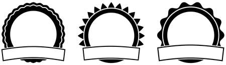 Award or Sale vector badge set with ribbon on isolated white background. Black and White. Color changeable. Black flat proper design.のイラスト素材