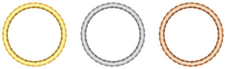 Cord or rope circle set in gold, silver, bronze as vector. Useable for backgrounds, celebration ceremony, wallpaper or nautical and navigation symbols.のイラスト素材