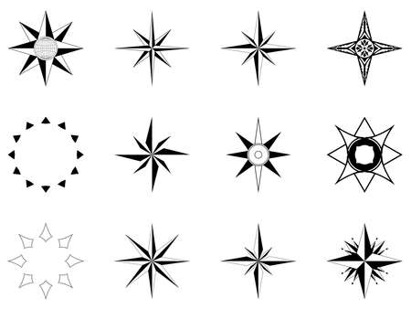 Abstract Compass rose or arrow vector set. Isolated white background.のイラスト素材