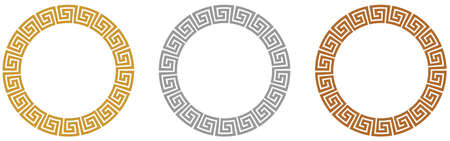 Maze ring with meander look in gold, silver, bronze on isolated white background. Maze symbol. Labyrinth pattern for letter border, certificate, award cermonys or backgrounds. Seamless maze ring.のイラスト素材