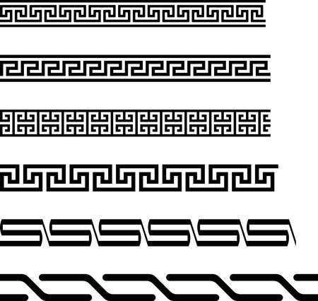 Seamless meander or maze border on isolated white background. Simple antique Labyrinth pattern perfect for backgrounds, illustrations, fashion, sew, stitch, seam, photo frames or letter border.のイラスト素材