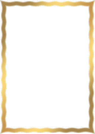 Waved gold frame ornament on isolated white background. Antique border ornate perfect for backgrounds, illustrations, mail, photo frames or letter border.のイラスト素材
