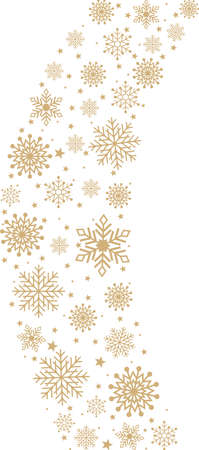 Christmas ornate vector with snowflakes and stars. Waved arrangement in gold. Golden xmas element and decoration on white background.のイラスト素材