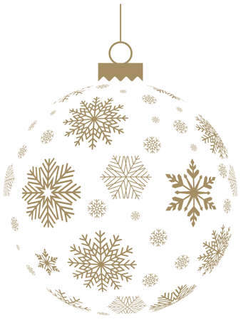 Christmas ornate vector bauble with snowflake symbols in gold. Xmas elements and decoration on white background.のイラスト素材