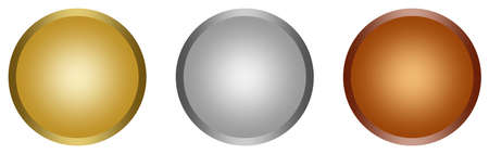 Gold button, Silver button, Bronze button vector set on white isolated back. Useable for web design, celebration and award ceremonies.のイラスト素材