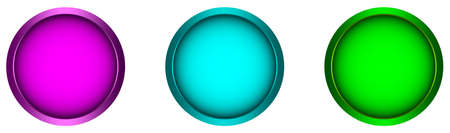 Purple button, Cyan button, Green button vector set on white isolated back. Round web button vector illustration with smooth gradients and different colors.のイラスト素材