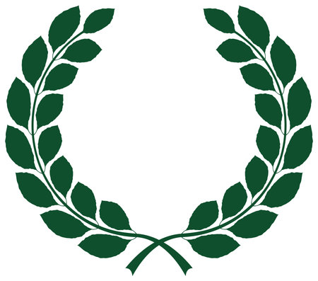 Laurel wreath honor vector in leaf green on white isolated background. A proper designed laurel wreath illustration with jagged leaves.のイラスト素材