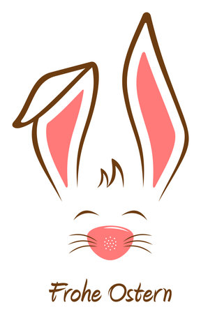 Happy Easter vector lettering in German language in Brown and pink with Bunny. White isolated background. Funny Easter greeting Ornament.のイラスト素材