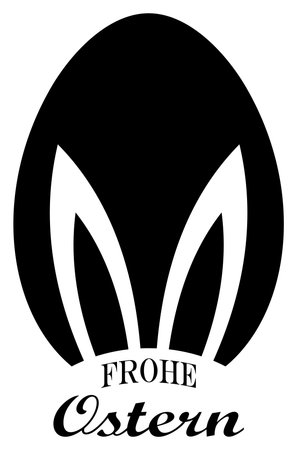 Happy Easter lettering vector with Easter egg in German language in black. Isolated background. Easter greeting ornament with bunny ear.のイラスト素材