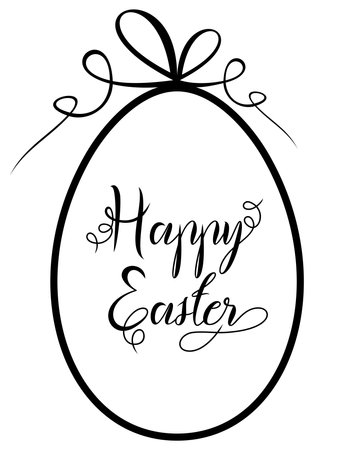 Happy Easter lettering vector with Easter egg and gift ribbon in black. Easter greeting ornament. Isolated background.のイラスト素材