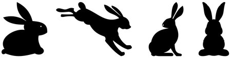 Easter Bunny Silhouette vector in black. Isolated background. Easter symbol ornament with four Easter bunny.のイラスト素材