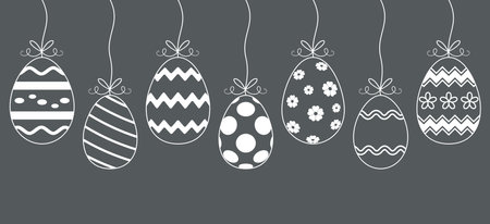 Easter Egg Vector Ornament with gift ribbon in white. Gray background. Easter decoration arrangement. Useable for Happy Easter greeting cards, emails and calendar etc.のイラスト素材