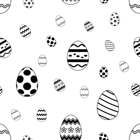 Easter egg seamless vector. Black outline eggs. Isolated background. Seamless on all four sides. Endless pattern size possible.のイラスト素材