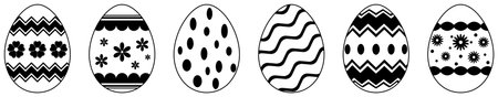Easter egg vector set. Black outline eggs with ornament. Isolated background. Possible useable for Happy Easter greeting cards, poster and pattern of cloth.のイラスト素材