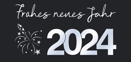 Happy New Year 2024 greetings vector in german language. Abstract Fireworks. Isolated background. Happy New Year is Happy New Year in English.のイラスト素材