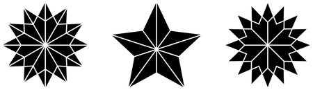 Christmas Star abstract vector collection in Black. Isolated background. Christmas Symbol for Jesus birth. Three Christmas Stars.のイラスト素材