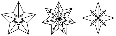 Shutter: Christmas Star abstract outline vector collection in Black. Isolated background. Christmas symbol for Jesus birth. Three Christmas Stars.のイラスト素材