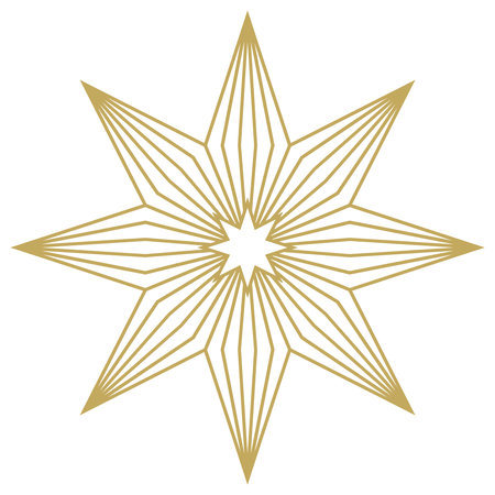 Christmas star abstract outline vector in gold. Isolated background. Christmas symbol for Jesus birth. Useable for background, wall paper, invitation, calendar, greeting cards etc.のイラスト素材