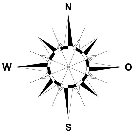 Compass rose vector with wind direction and German east description. Isolated background. Marine, nautical or trekking navigation symbol or for including in a map.のイラスト素材