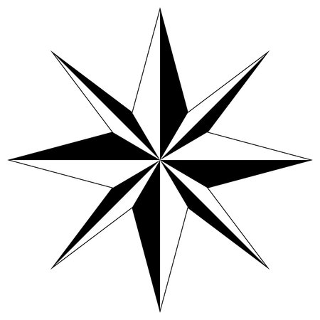 Wind rose or Compass rose vector with eight directions. Isolated background. Marine, nautical or trekking navigation symbol or for including in a map.のイラスト素材