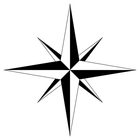 Wind rose or Compass rose vector with eight directions. Isolated background. Marine, nautical or trekking navigation symbol or for including in a map.のイラスト素材