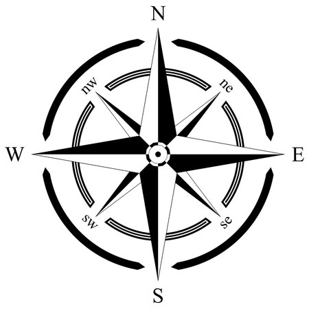 Compass rose vector with eight directions. Isolated background. Marine, nautical or trekking navigation icon. Or useable in a geographic map.のイラスト素材