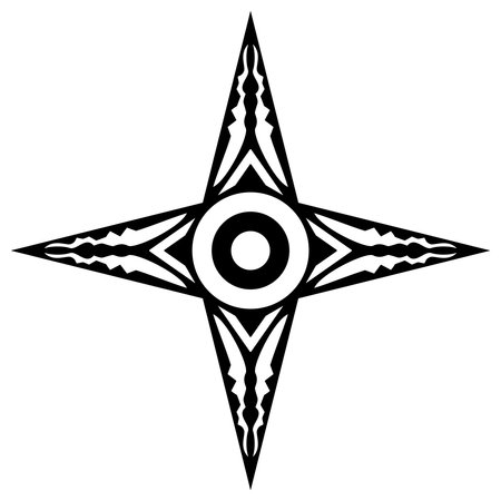Wind rose or Compass rose vector with Ornament. Four directions. Isolated background. Marine, nautical or trekking navigation symbol or for including in a map.のイラスト素材