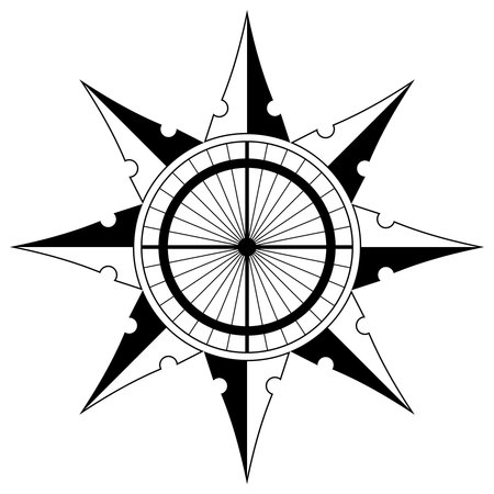 Wind rose or Compass rose abstract vector. Eight directions. In Example useable as Marine, nautical or trekking navigation symbol. Or using in a map. Isolated background.のイラスト素材