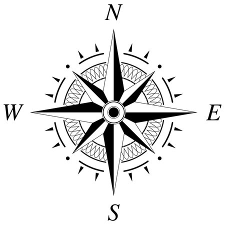 Compass rose vector with four directions. Isolated background. Marine, nautical, trekking navigation icon. Useable in a geographic map.のイラスト素材
