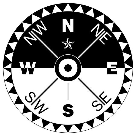 Compass rose vector with eight wind directions. Wind Rose with North Star symbol. Marine, nautical or trekking navigation symbol or for including in a map. Isolated background.のイラスト素材