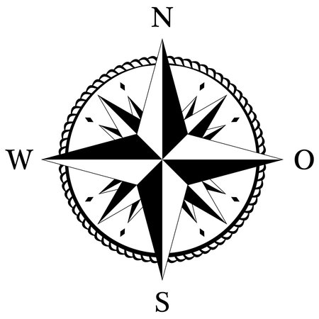 Compass rose vector with German East description. Four wind directions. Navigation symbol with abstract cord frame and sixteen spike wind rose.のイラスト素材