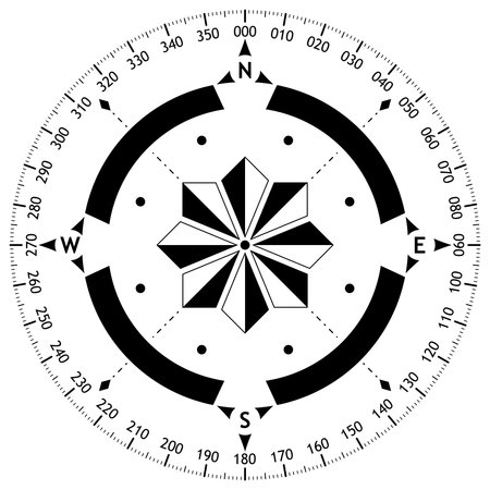 Compass rose vector with four wind directions and 360 degree scale. Navigation symbol with abstract wind rose in the middle. Marine, nautical or trekking navigation symbol.のイラスト素材