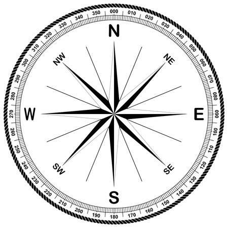 Compass rose vector with eight wind directions. Wind Rose with abstract cord frame and eight spike wind rose. Marine, nautical or trekking navigation icon.のイラスト素材